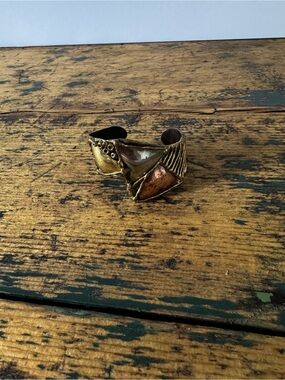 Brutalist Gold & Copper Mixed Metal Statement Cuff Bracelet